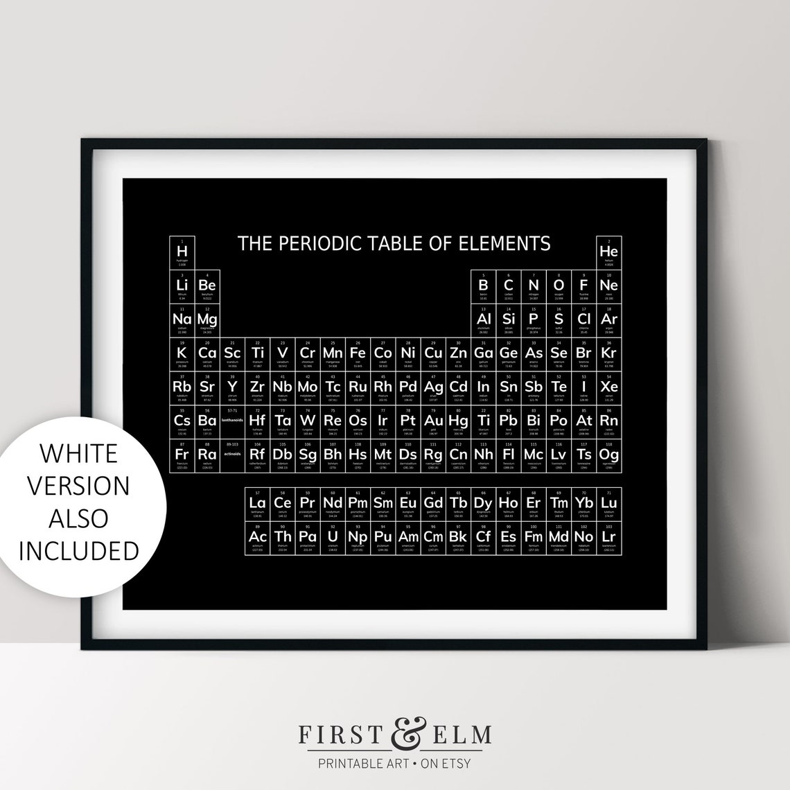 The Periodic Table Of Elements Black And White Chemistry Chart Poster
