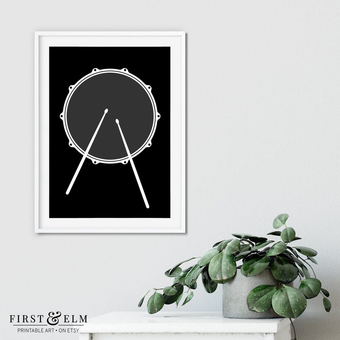 Snare Drum Minimalist Black White Music Studio Drummer Gift Art Print - Image 3