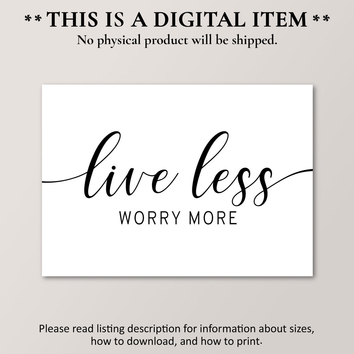 Live Less Worry More Funny Snarky Demotivational Quote Wall Art - Image 2