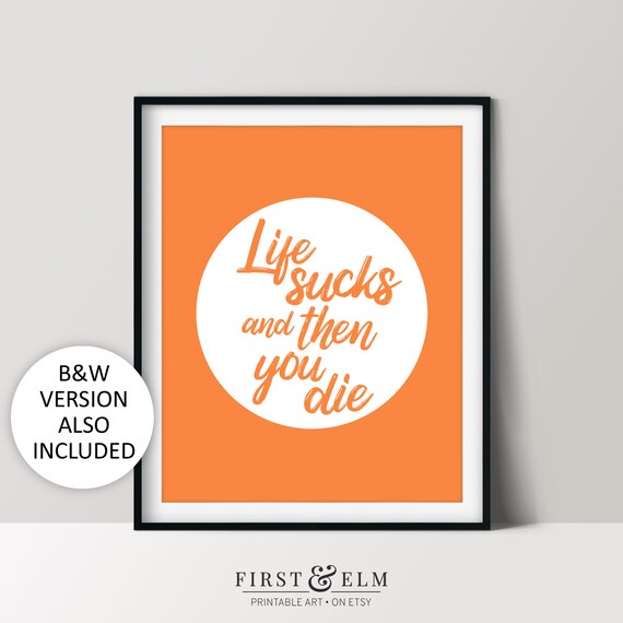 Life Sucks And Then You Die Orange Dark Humor Demotivational Poster