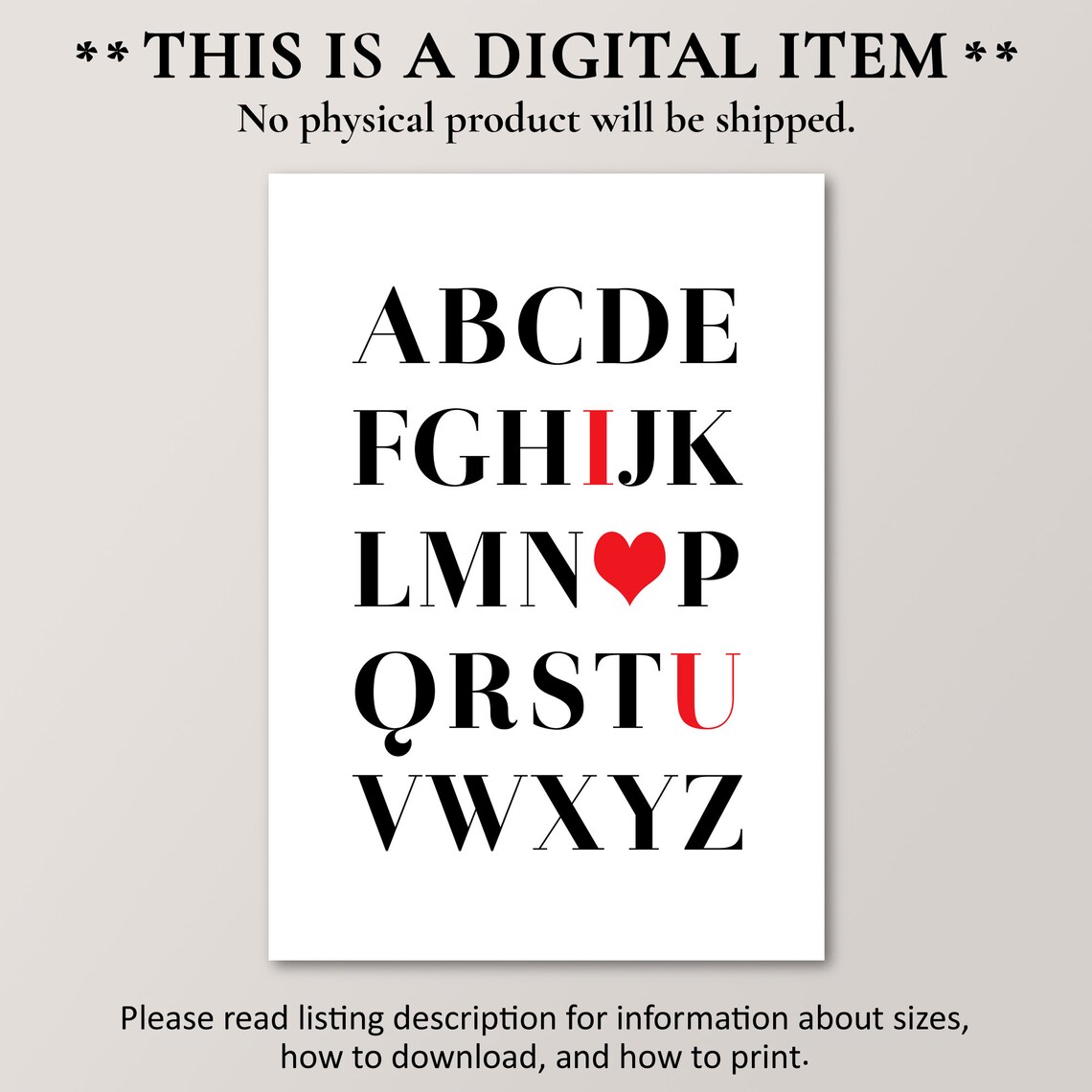 Alphabet I Love You Red Heart Nursery Baby Room ABC Wall Poster - Image 4