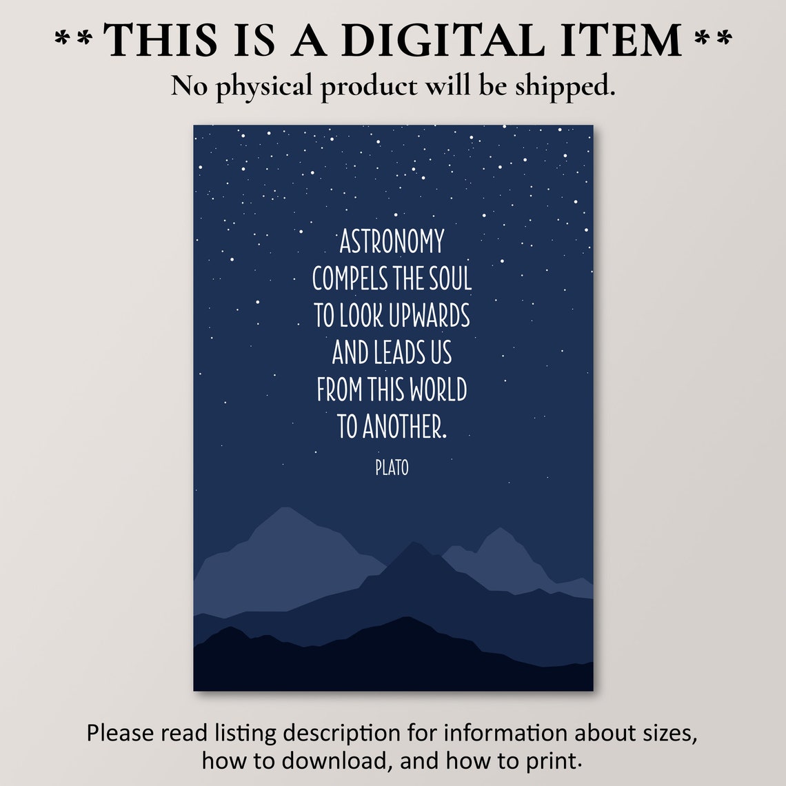 Astronomy Plato Quote Starry Night Sky Mountains Inspirational Print - Image 4