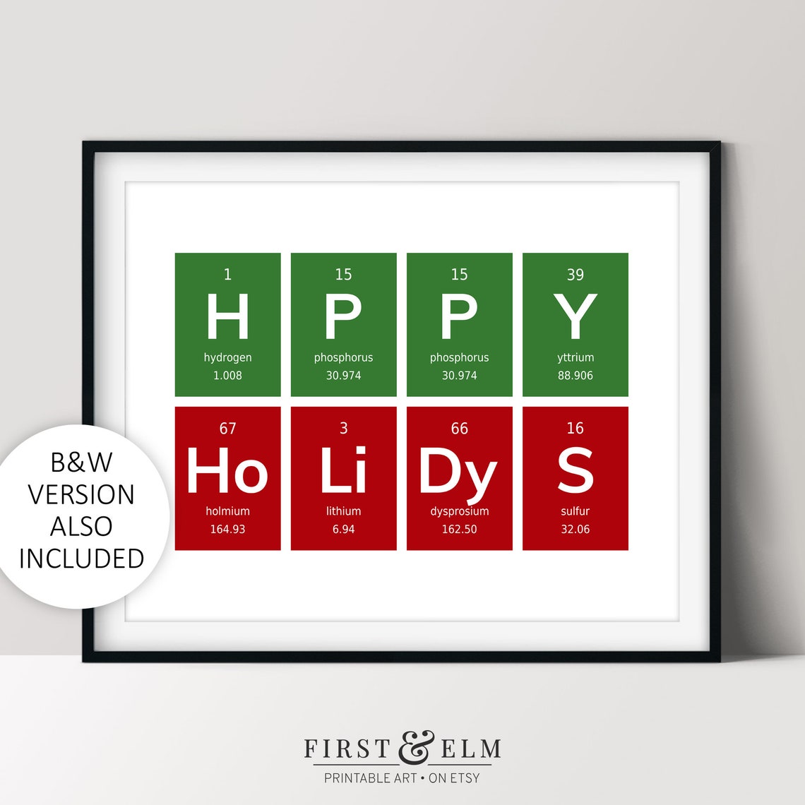 Happy Holidays Periodic Table Bold Science Nerd Christmas Poster