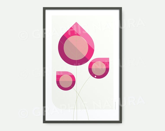 Modern Botanical Art Print Pink Botanical Art Geometric Botanical Print Colorful Magenta Botanical Leaf Print Nature Art Wall Art