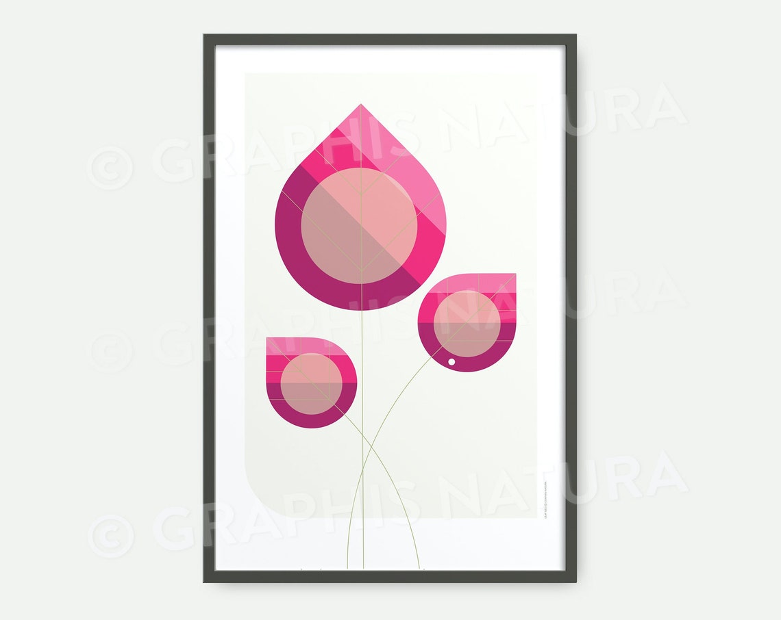 Magenta Geometric Leaf Trio Poster Modern Botanical Abstract Art