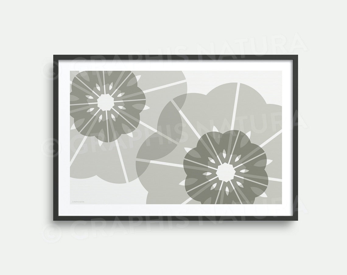 Floral Wall Art Print Flower Art Print Geometric Floral Art Print Black White Flower Poster Modern Decor Hang Horizontalvertical