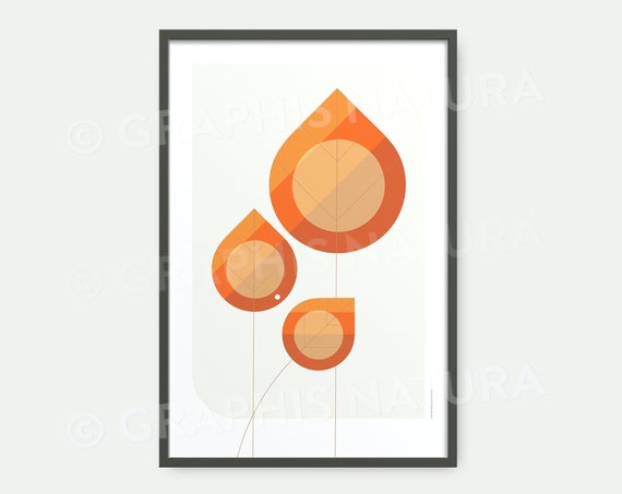 Botanical Art Print Leaf Art Print Geometric Botanical Wall Art Nature Pop Art Orange Leaf Poster Organic Modern Wall Decor