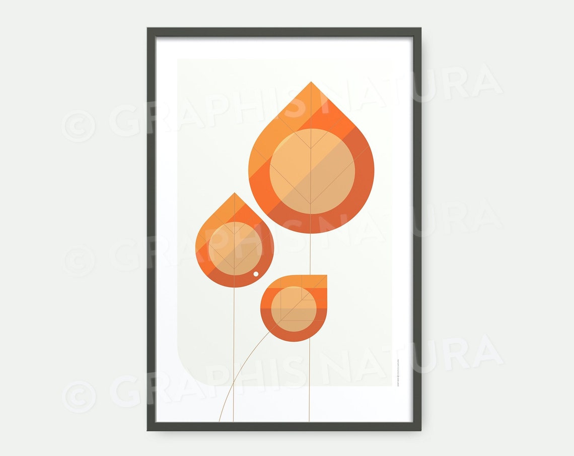 Botanical Art Print Leaf Art Print Geometric Botanical Wall Art Nature Pop Art Orange Leaf Poster Organic Modern Wall Decor