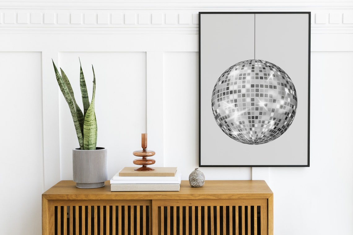Silver Hanging Disco Ball Minimalist Trendy Mirror Ball Wall Art - Image 2