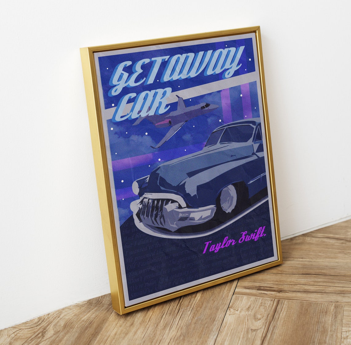 Getaway Car Taylor Swift Blue Vintage Car Airplane Night Poster