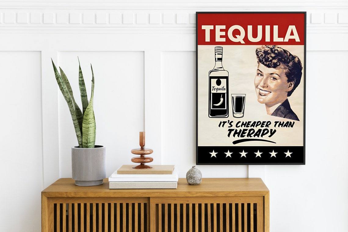 Tequila Funny Saying Print Retro Bar Cart Wall Art Vintage Home Bar Decor Trendy Alcohol Poster Bar Drinks - Image 2