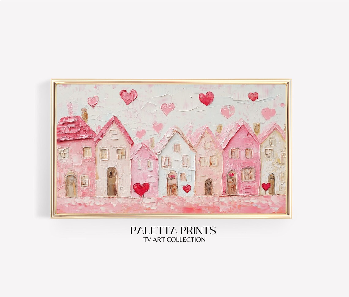 Pink Village Cottage Style Valentine Art Print