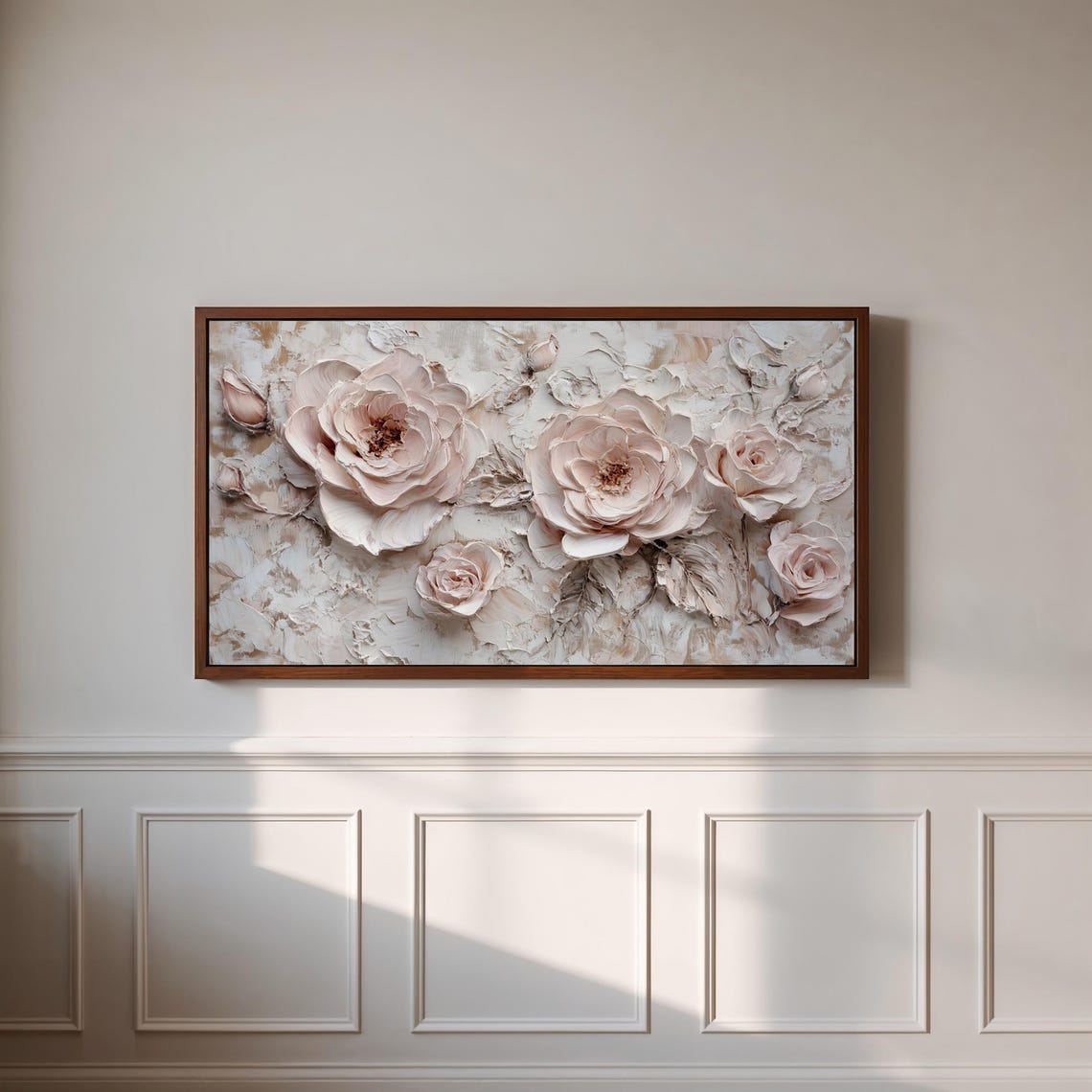 Blush Pink Roses Textured Impasto Floral Painting Art Poster - Image 3