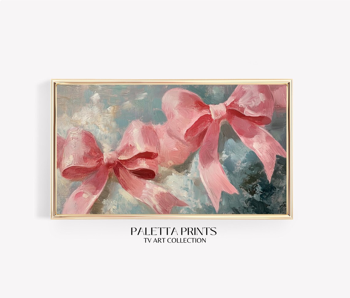 Pink Ribbon Bows Coquette Christmas Impasto Painting Art Poster