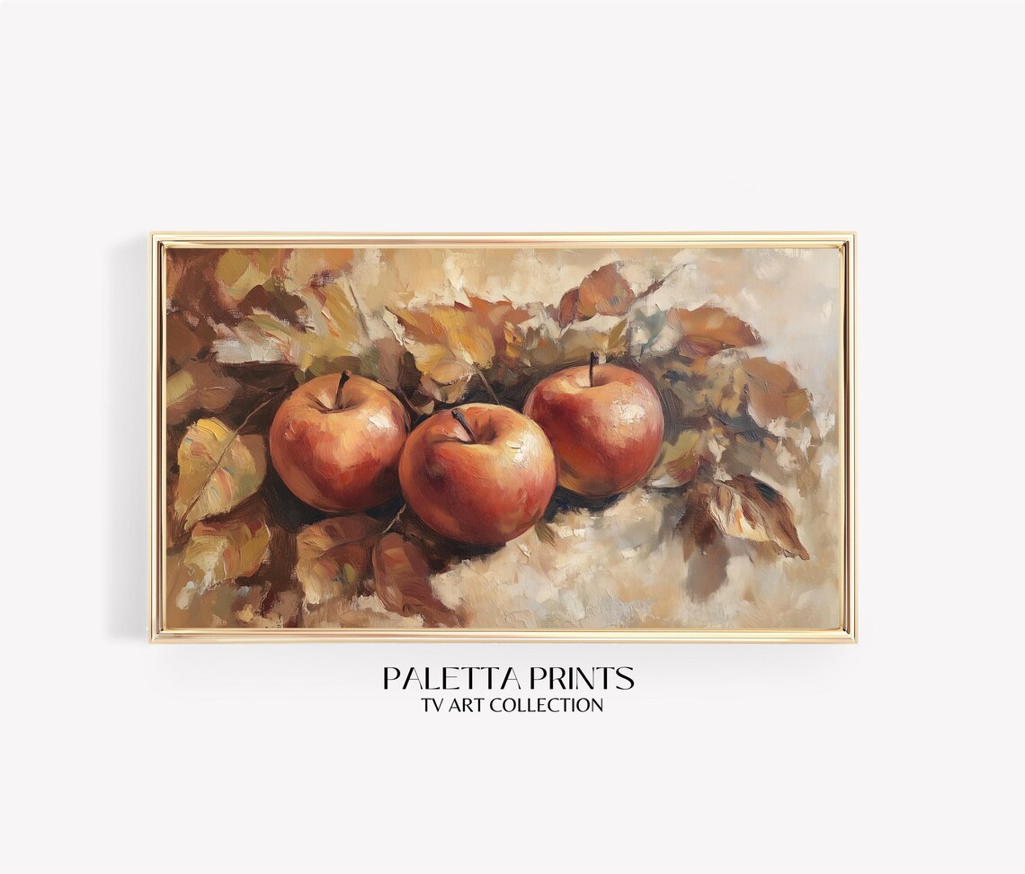 Rustic Apple Still Life Red Apples Autumn Leaves Warm Farmhouse Art