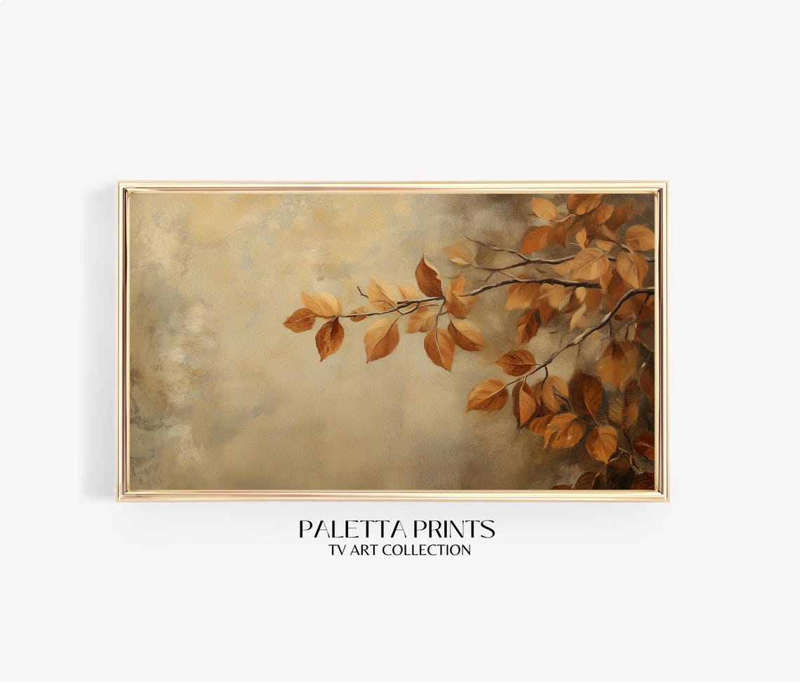 Golden Autumn Leaves Branch Vintage Botanical Fall Art Wall Poster