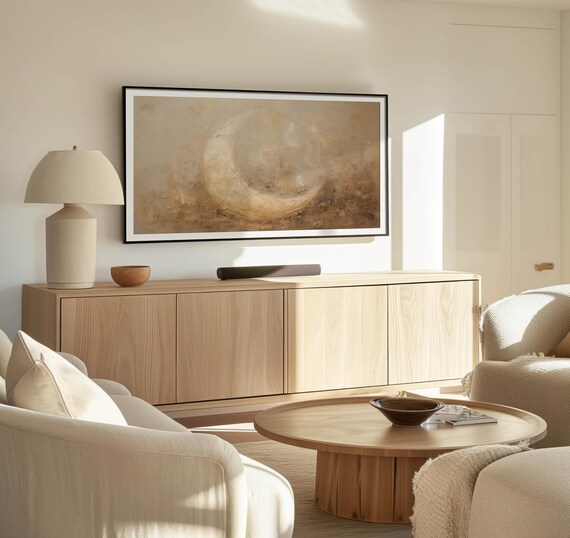 Soft Beige Crescent Moon Abstract Textured Painting Minimalist Wall Poster