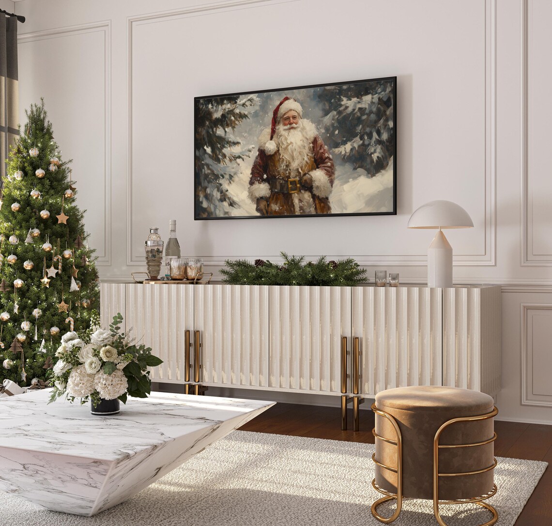 Vintage Santa Claus Portrait In Snowy Forest Christmas Art Wall Poster - Image 3