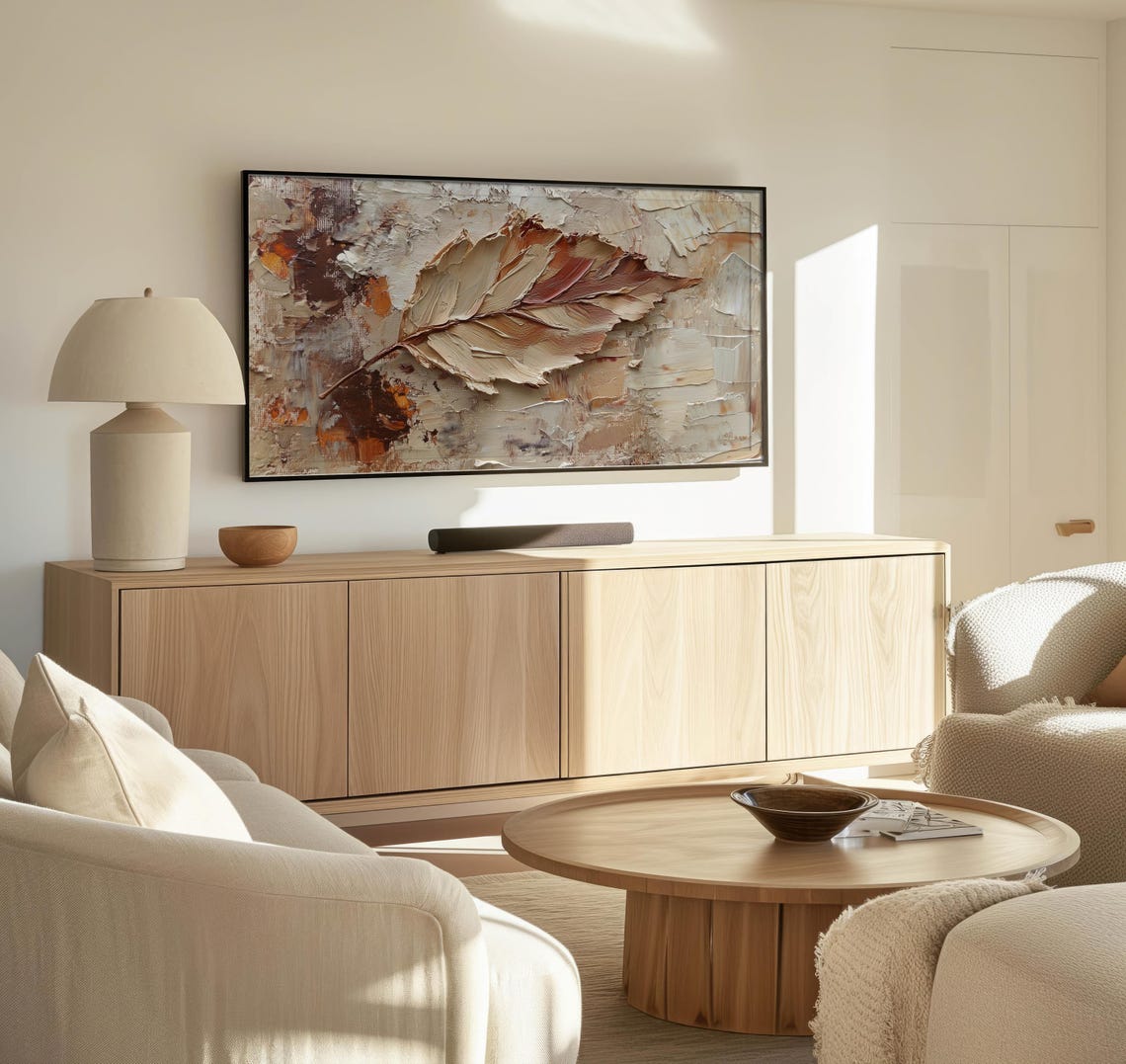 Textured Autumn Leaf Impasto Earthy Brown Rustic Minimalist Wall Art - Image 3