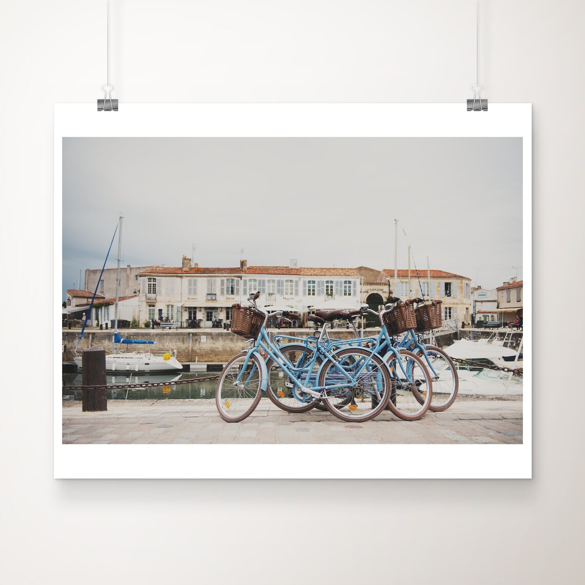 Blue Bicycles Saint Martin de Re Harbor France Photography Poster