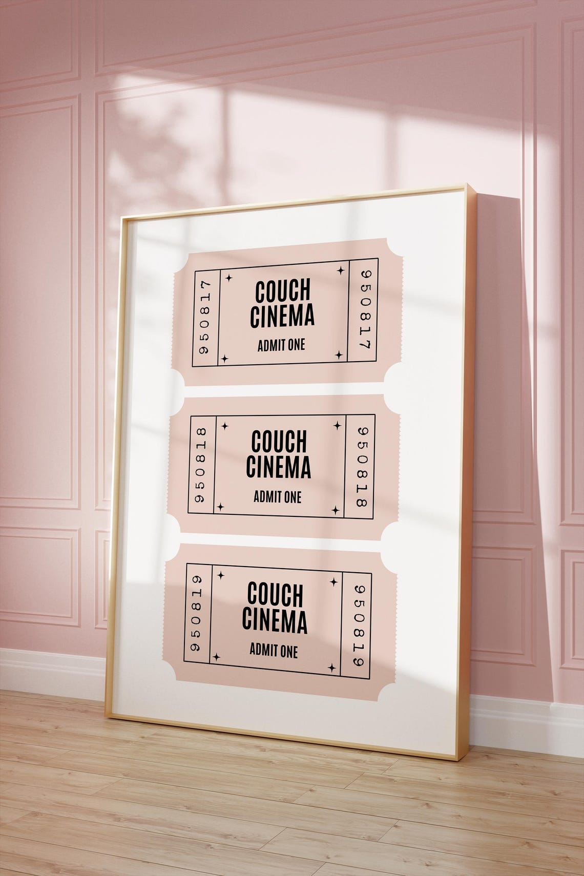 Couch Cinema Admit One Retro Ticket Poster for Home Theater Decor