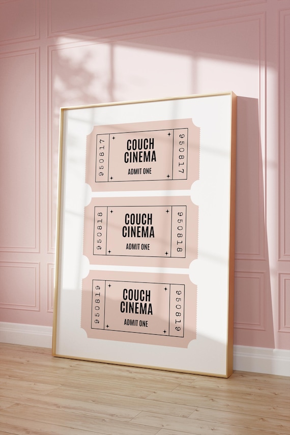 Couch Cinema Admit One Retro Ticket Poster for Home Theater Decor