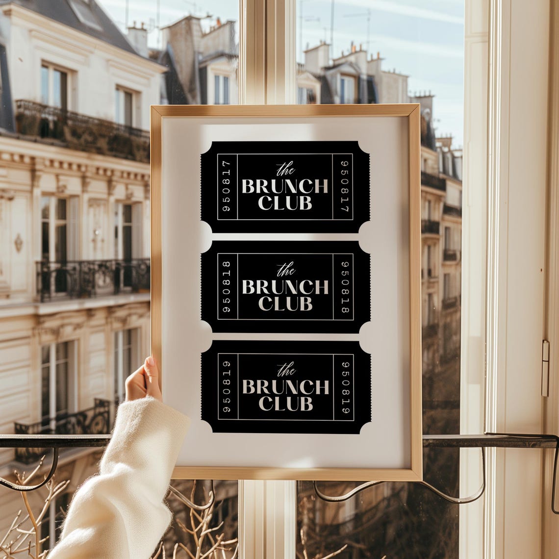 The Brunch Club Bold Black Retro Ticket Poster for Kitchen Decor