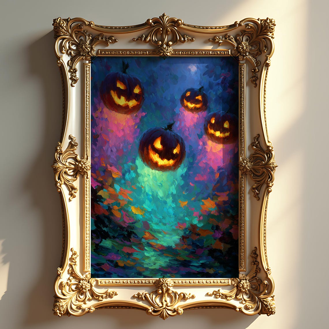 Glowing Jack O Lanterns Colorful Halloween Night Spirits Poster