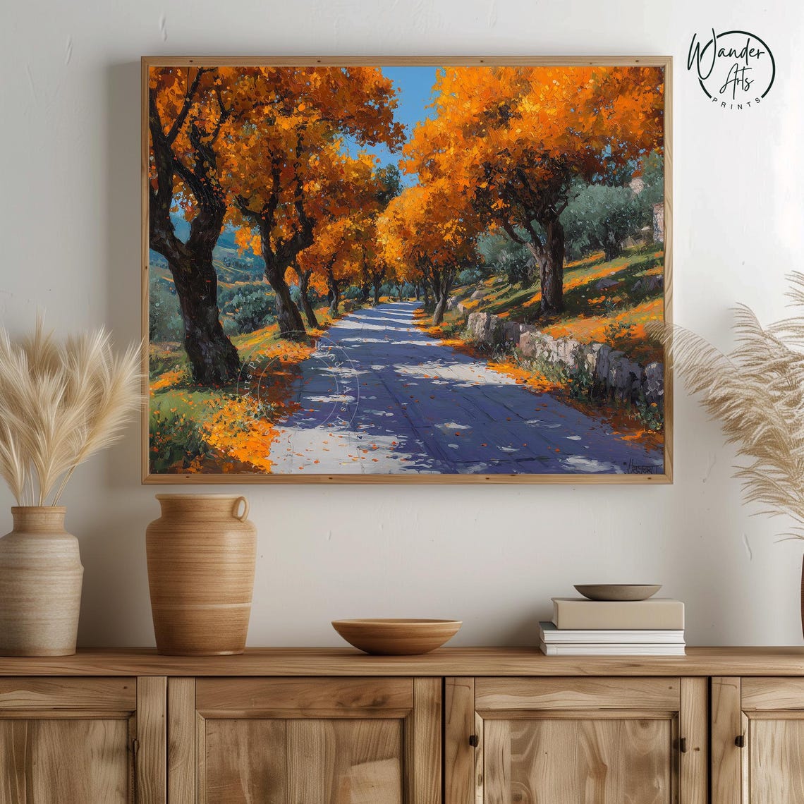Autumn Country Road Wall Art Rustic Fall Landscape Painting Earthy Nature Decor Windy Path In Woods 417