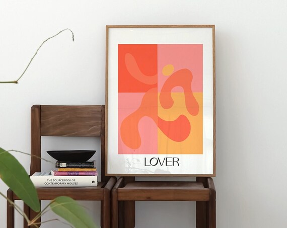 Lover Abstract Wavy Figure Pink Orange Yellow Modern Art Poster