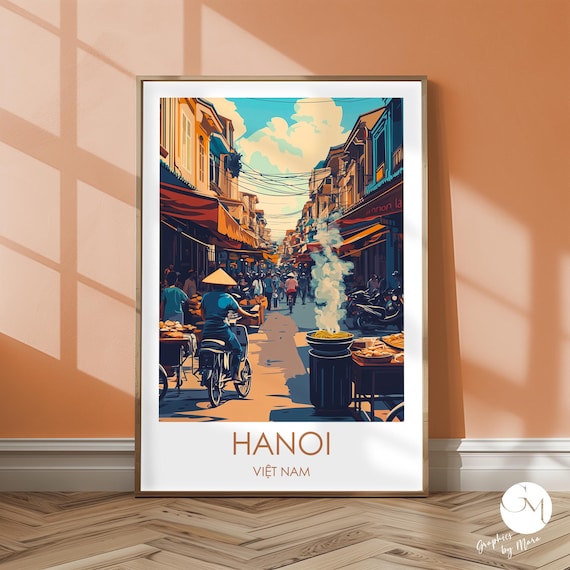 Hanoi Viet Nam Street Food Scene With Bottom Caps Travel Poster