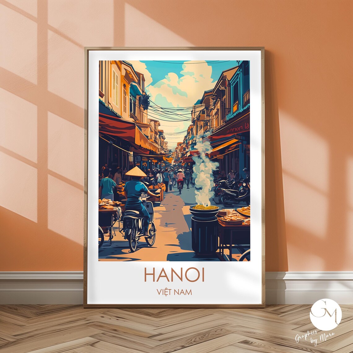 Hanoi Viet Nam Street Food Scene With Bottom Caps Travel Poster