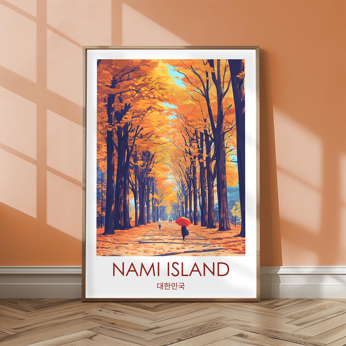 Nami Island Korea Autumn Tree Avenue Golden Leaves Travel Poster