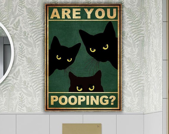 Vintage Black Cat Bathroom Poster Funny Restroom Wall Art