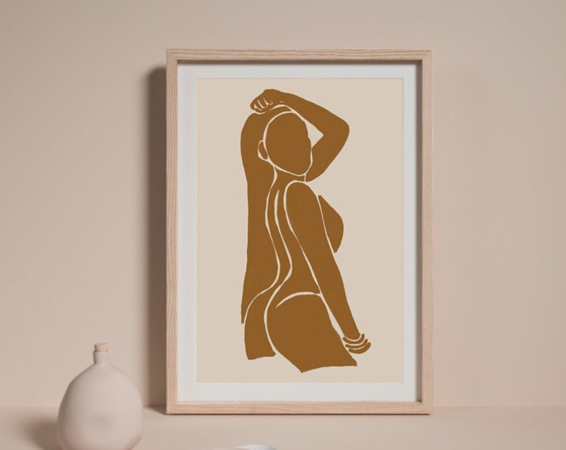 Standing Woman Silhouette in Golden Brown Elegant Feminine Art Poster - Image 3