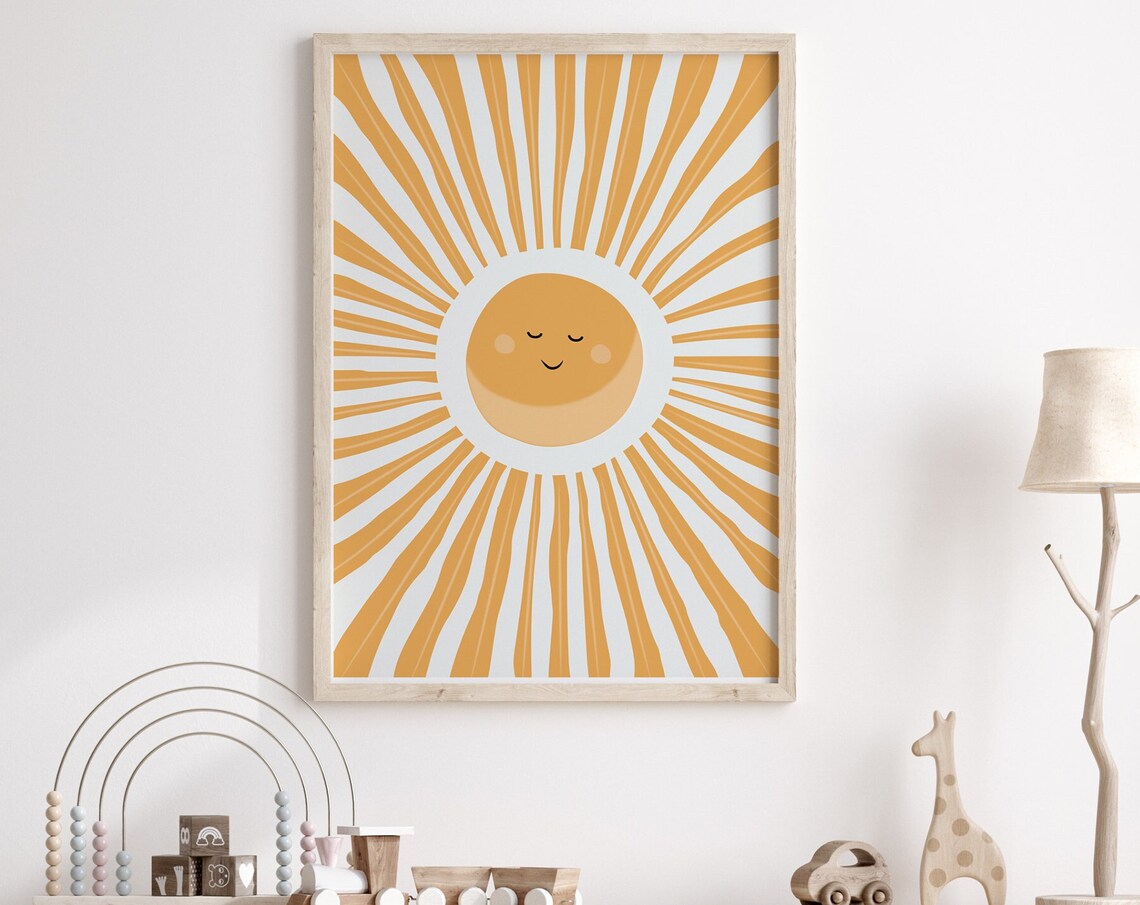 Boho Sun Watercolor Art Print, Nursery Decor