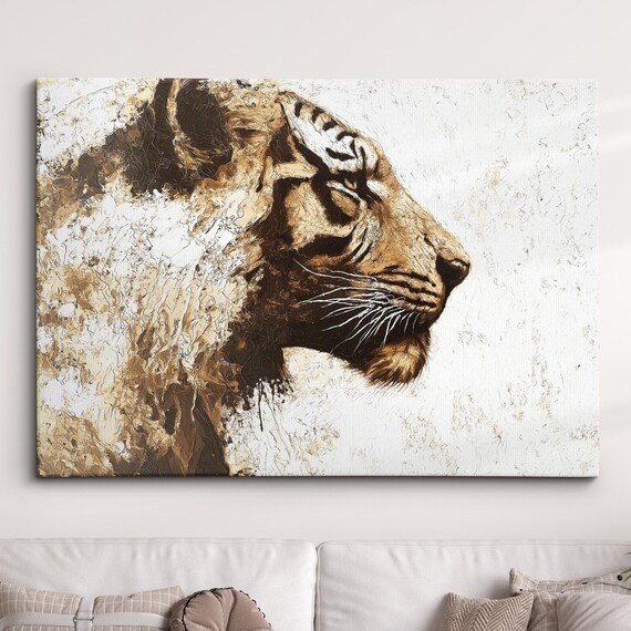 Tiger Animal Abstract Modern Jungle Wild Oil Painting Splatter Style Wall Art Framed Canvas Poster Print Homeoffice Room Decor Gifts