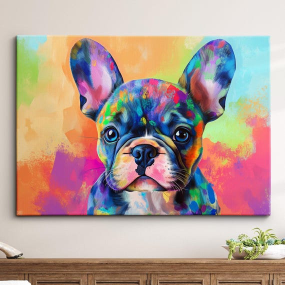 French Bulldog Colorful Pattern Abstract Modern Oil Painting Wall Art Framed Canvas Poster Print Home Kitchen Office Room Decor Dog Gifts