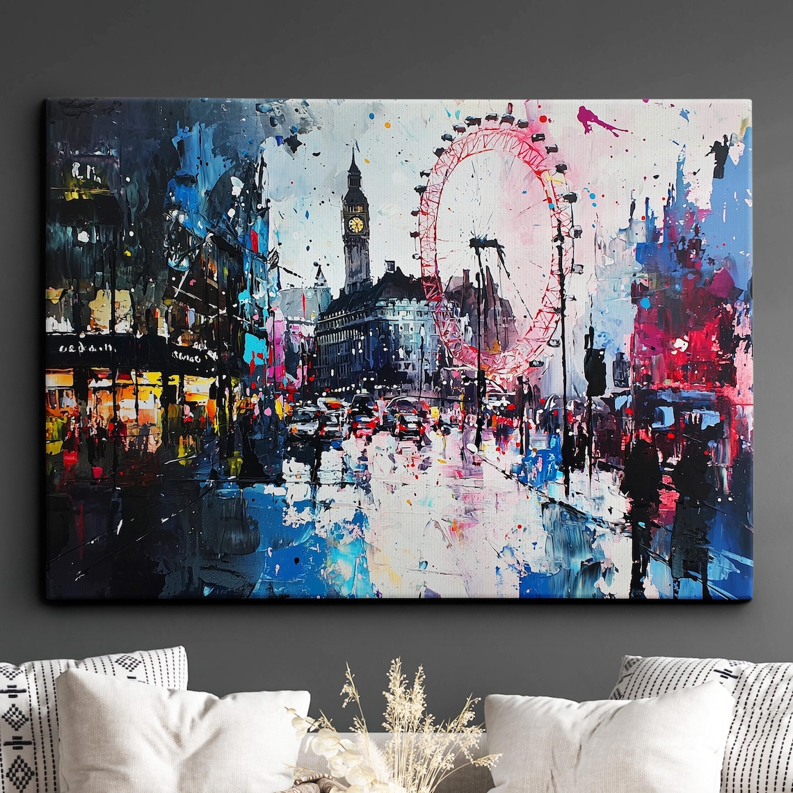 London Eye and Big Ben Abstract Palette Knife Cityscape Poster