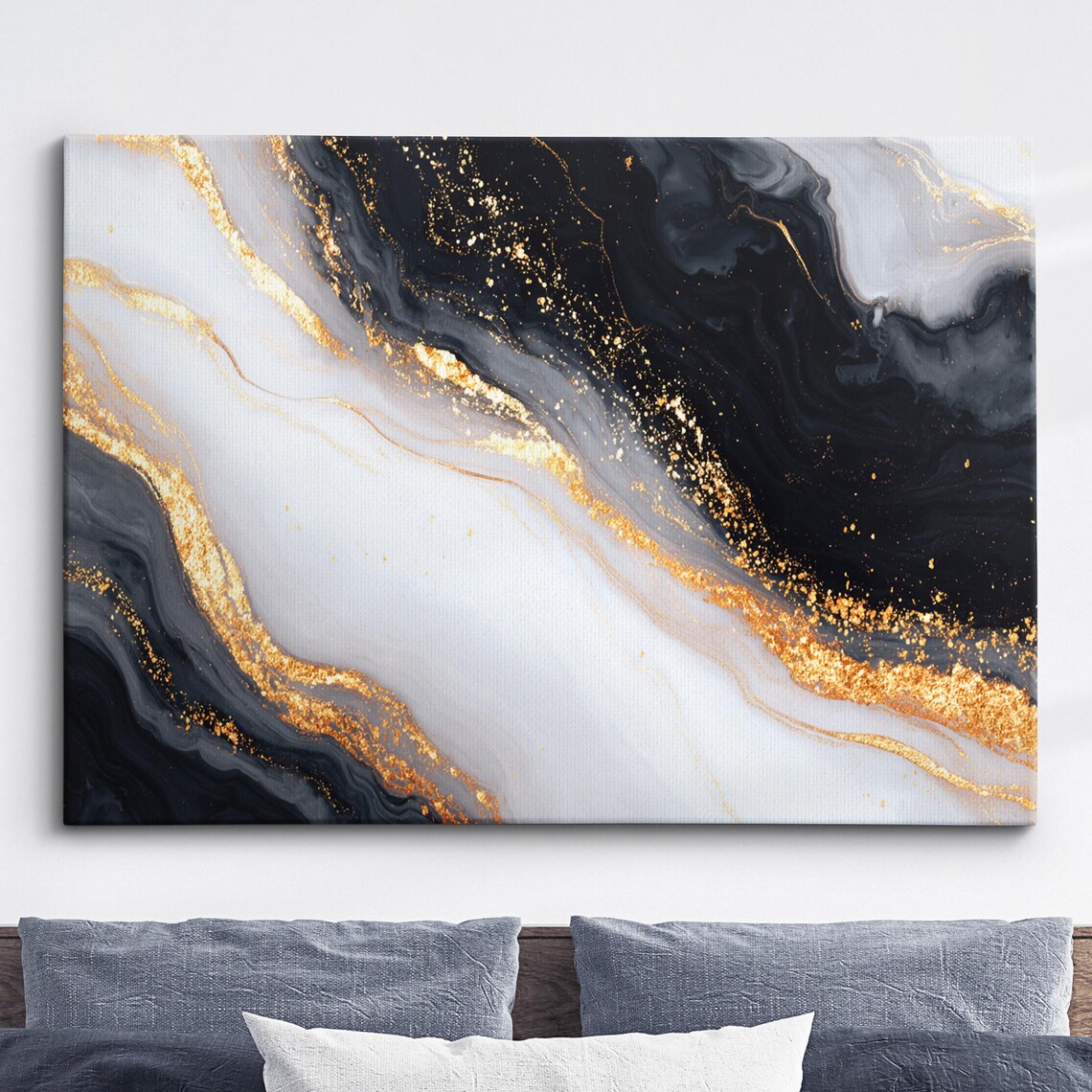 White Black And Gold Marble Abstract Painting Modern Swirls Art Poster