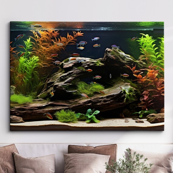 Fish Tank Water Aquascape Feature Aquatic Lover Wall Art Framed Canvas Poster Print Home Office Bedroom Games Room Decor