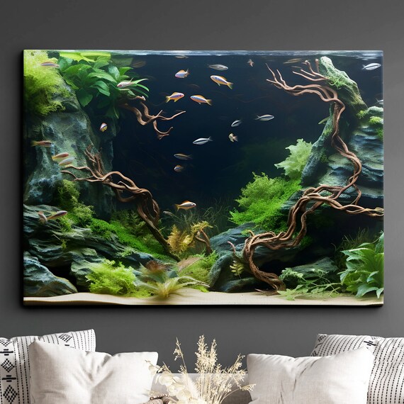 Fish Tank Water Aquascape Feature Aquatic Lover Wall Art Framed Canvas Poster Print Home Office Bedroom Games Room Decor