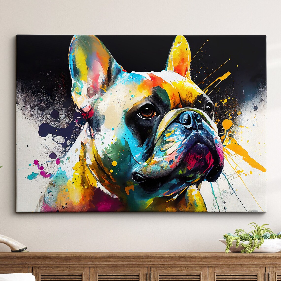 French Bulldog Splatter Watercolor Profile Portrait Art Poster