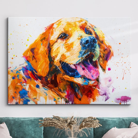 Colorful Golden Retriever Dog Pet Abstract Modern Oil Painting Wall Art Framed Canvas Poster Print Home Kitchen Office Room Decor Gifts