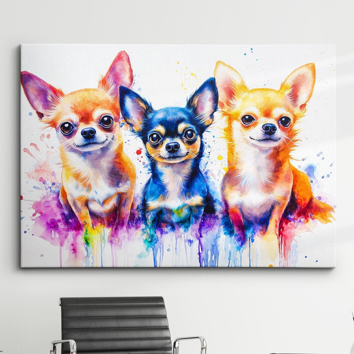 Chihuahuas Abstract Paint Splash Dog Pet Modern Painting Wall Art Framed Canvas Poster Print Home Kitchen Office Room Decor Gift