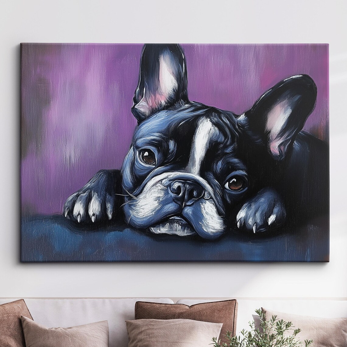 French Bulldog Puppy Purple Background Oil Painting Dog Poster