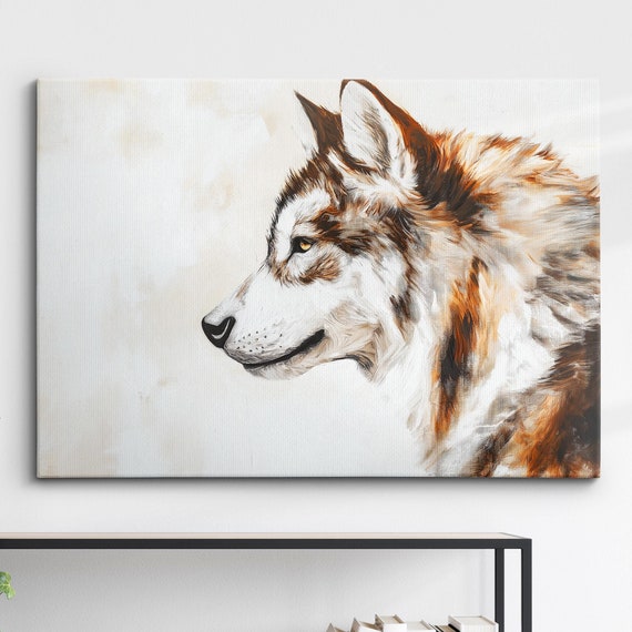 Minimalistic Siberian Husky Dog Pet Abstract Modern Oil Painting Wall Art Framed Canvas Poster Print Home Kitchen Living Room Decor Gift