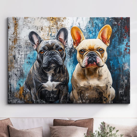 French Bulldogs Paint Splash Window Painting Dog Pet Abstract Modern Oil Wall Art Framed Canvas Poster Home Kitchen Office Room Decor