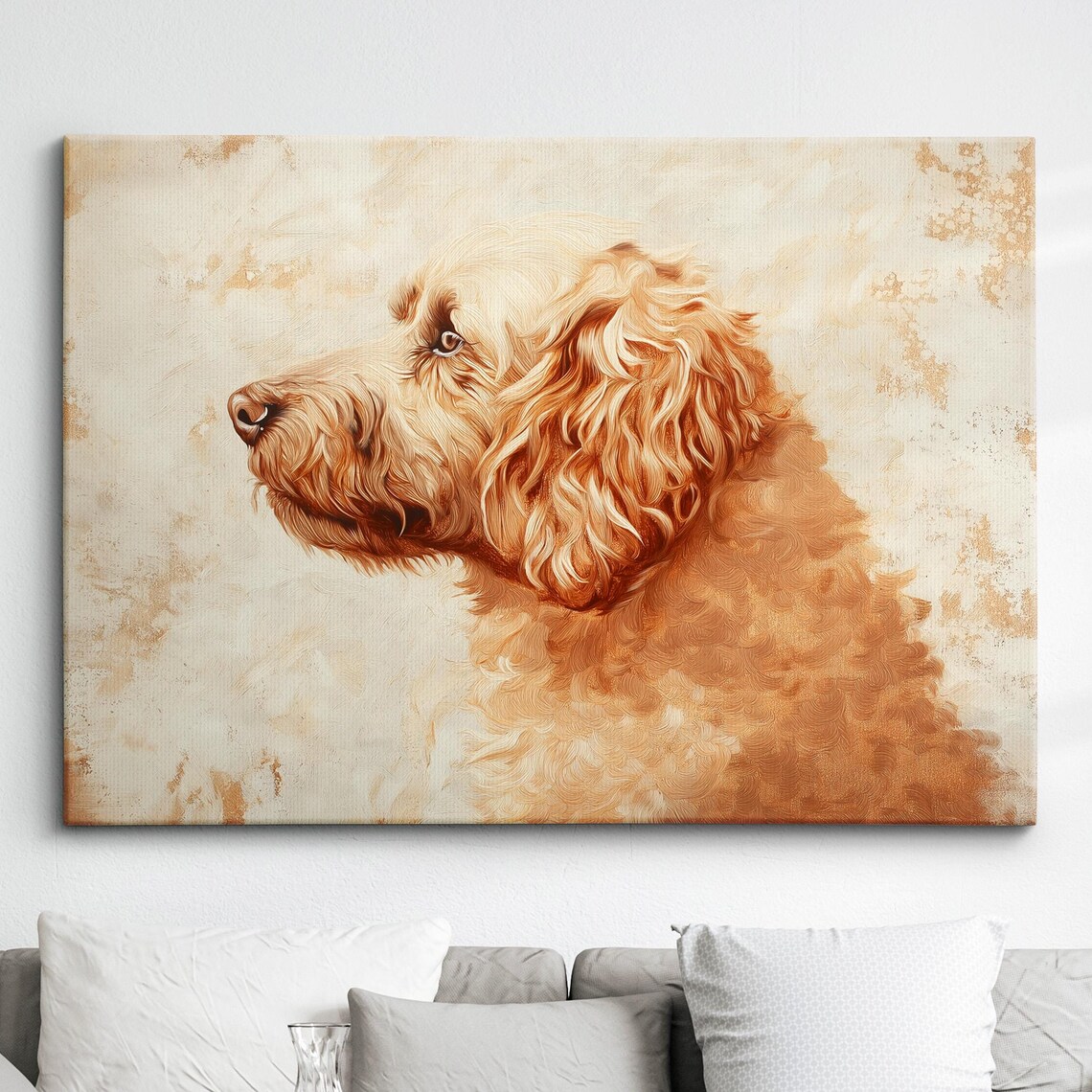 Apricot Cockapoo Facing Left Sepia Oil Painting Dog Portrait Poster