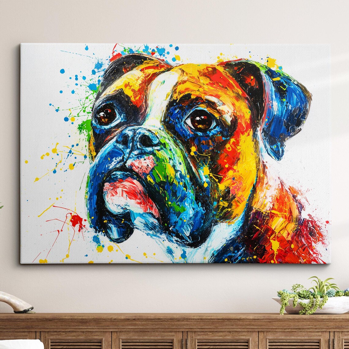 Boxer Dog Close Up Colorful Splatter Portrait Modern Art Poster